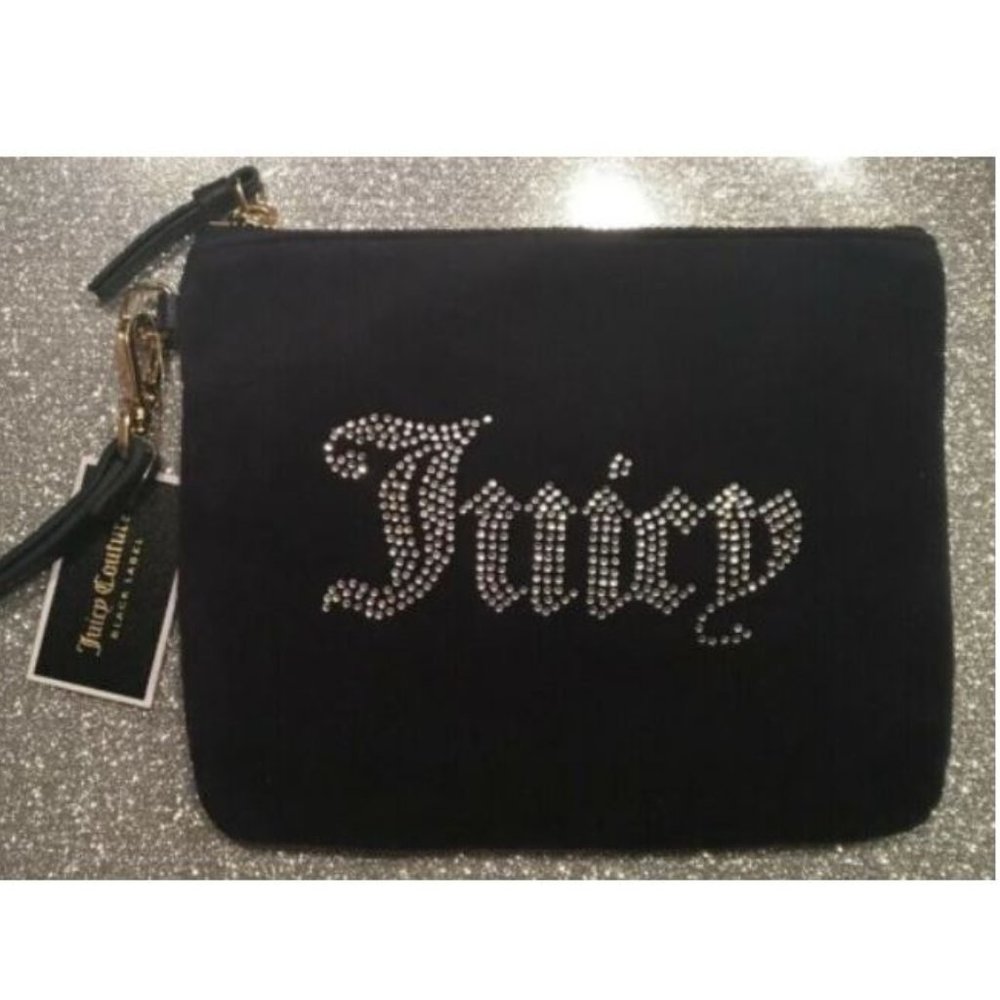 Juicy Couture Black Velour Rhinestones Wristlet